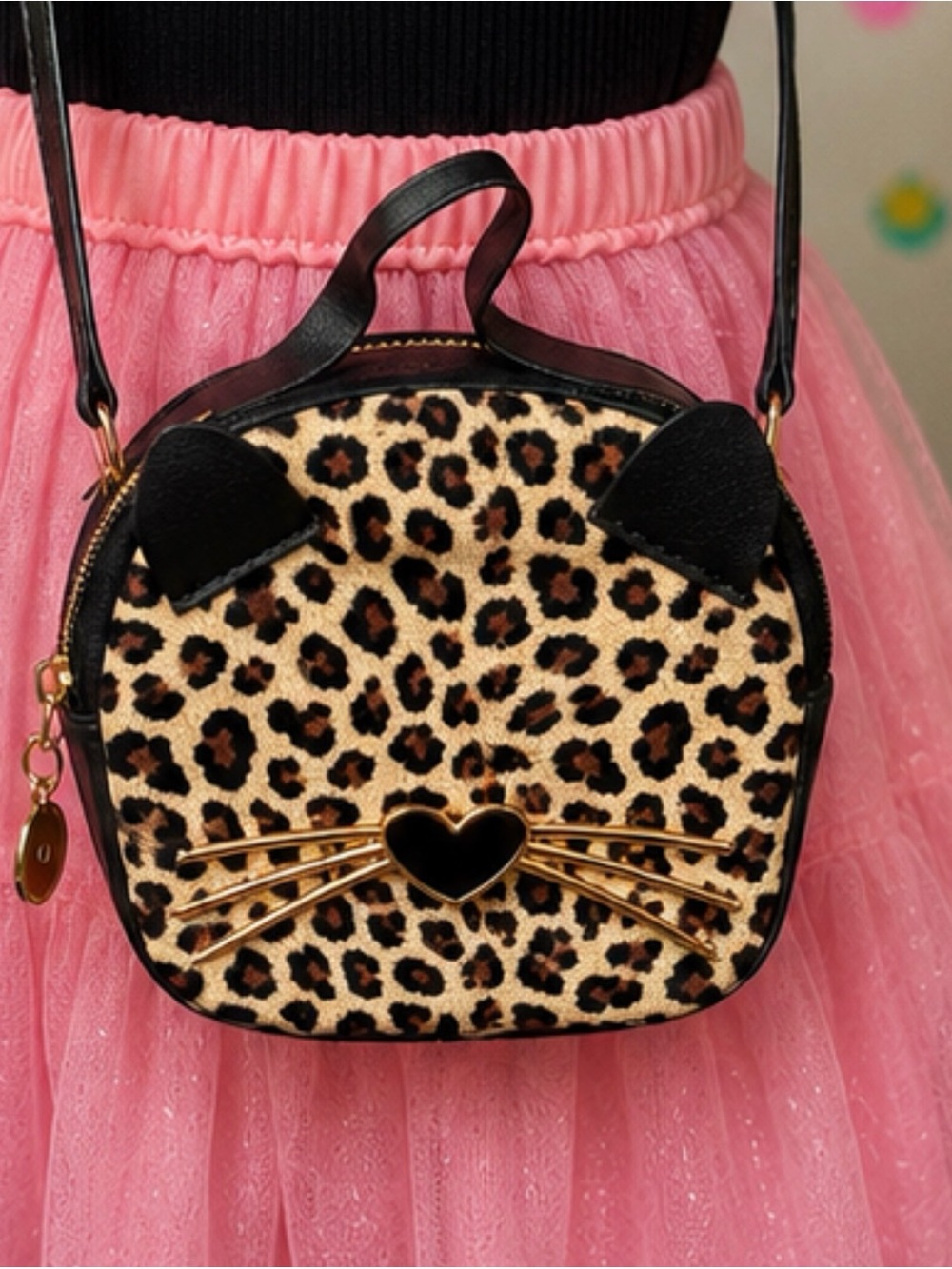 SR Now Kids Cheetah Print Cat Crossbody Bag Leopard Purse Adjustable Strap NWOT